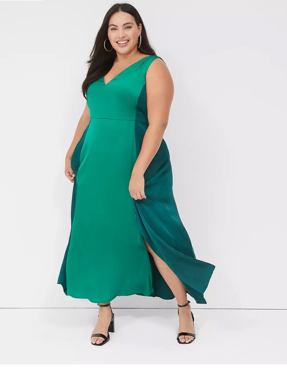 Lane Bryant Two-Tone Green V-Neck Maxi Dress